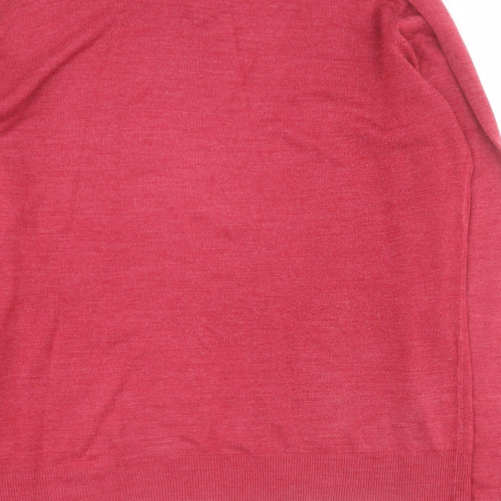 Marks and Spencer Mens Red V-Neck  Acrylic Henley Jumper Size XL