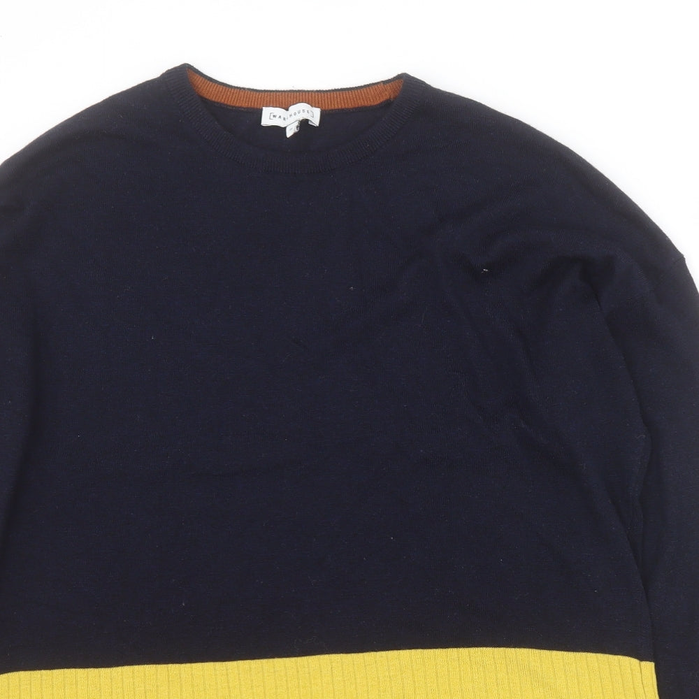 Warehouse Womens Blue Round Neck Striped Polyester Pullover Jumper Size 12