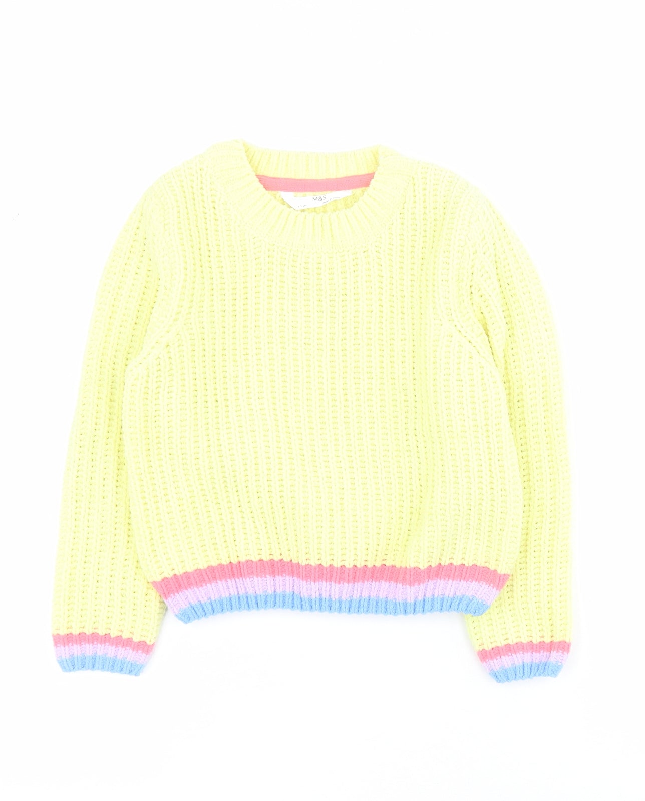 Marks and Spencer Girls Yellow Round Neck  100% Polyester Pullover Jumper Size 4-5 Years  Pullover