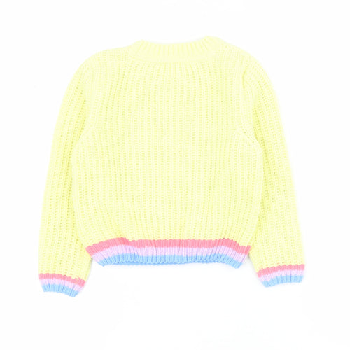 Marks and Spencer Girls Yellow Round Neck  100% Polyester Pullover Jumper Size 4-5 Years  Pullover