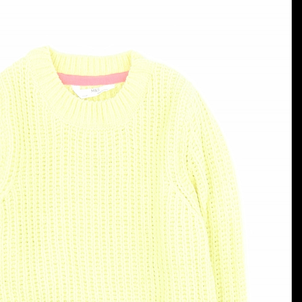 Marks and Spencer Girls Yellow Round Neck  100% Polyester Pullover Jumper Size 4-5 Years  Pullover