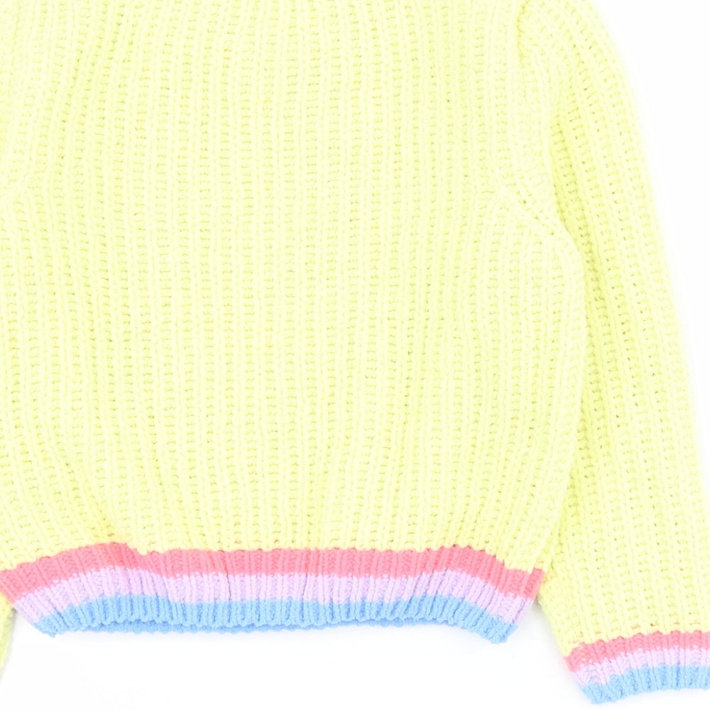 Marks and Spencer Girls Yellow Round Neck  100% Polyester Pullover Jumper Size 4-5 Years  Pullover