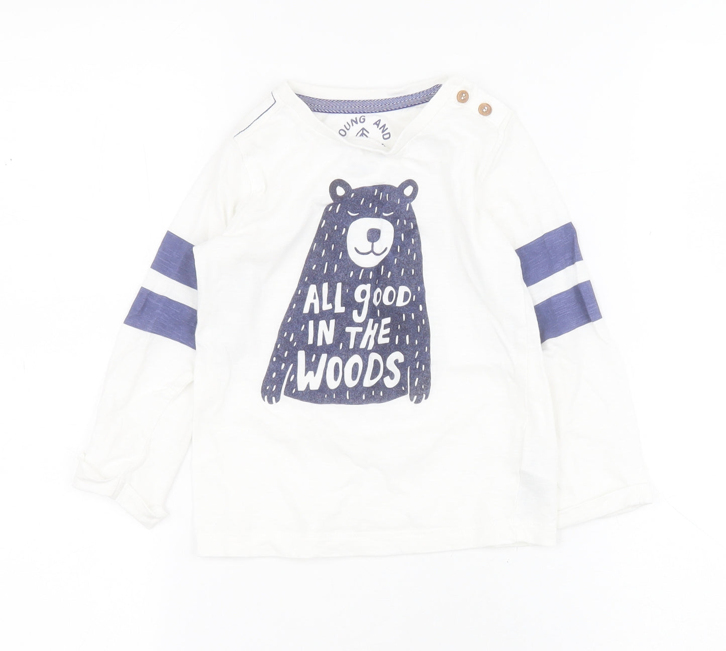 Mothercare Boys White  100% Cotton Pullover T-Shirt Size 2-3 Years Round Neck Button