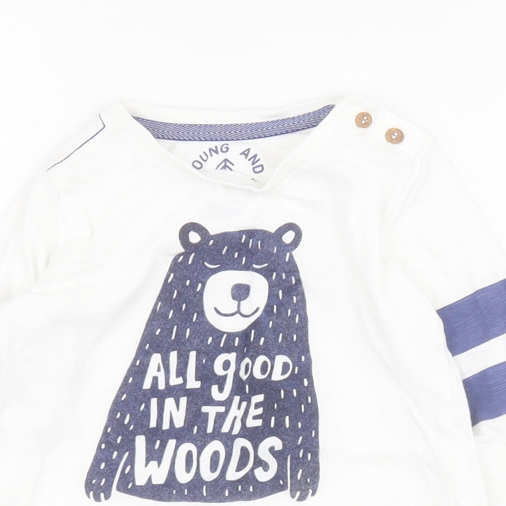 Mothercare Boys White  100% Cotton Pullover T-Shirt Size 2-3 Years Round Neck Button