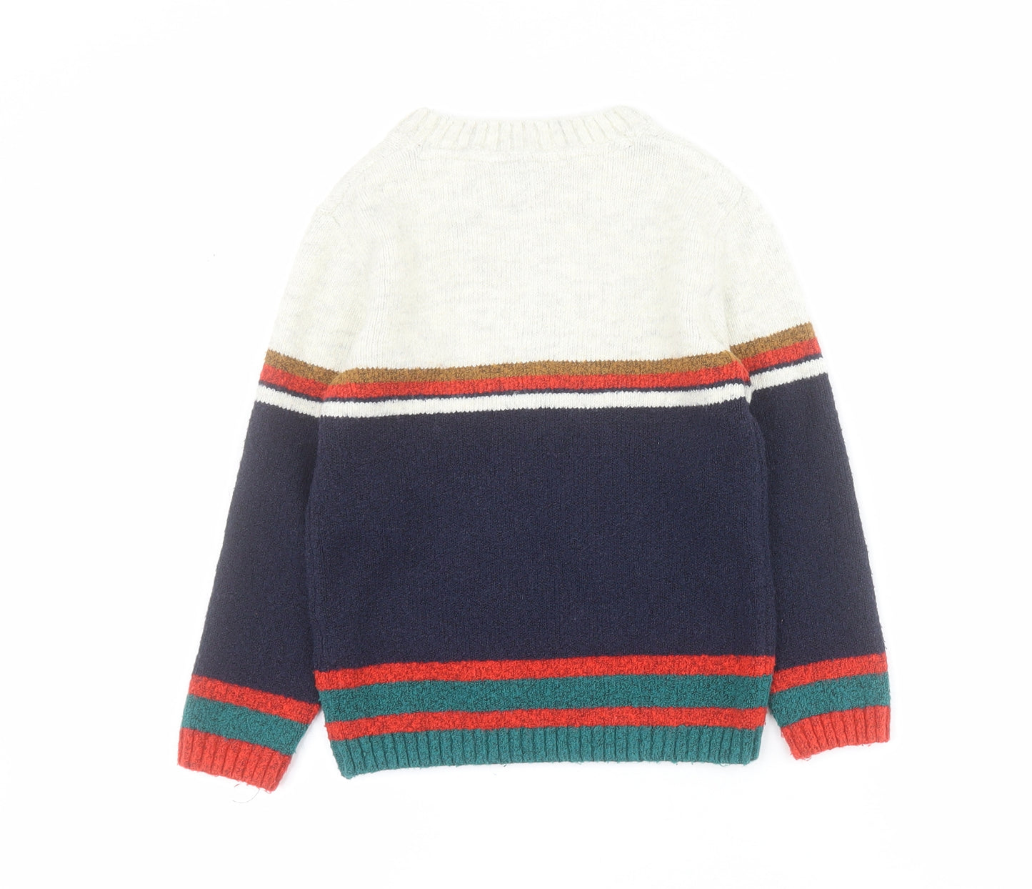 Marks and Spencer Boys Multicoloured Round Neck Striped Acrylic Pullover Jumper Size 4-5 Years  Pullover
