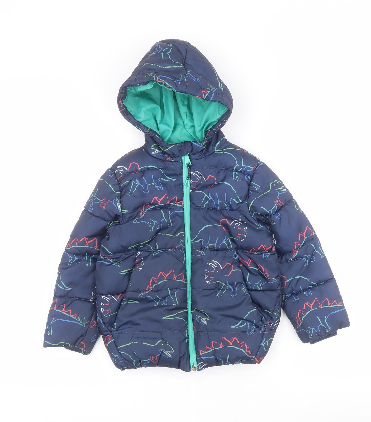 Marks and Spencer Boys Blue   Puffer Jacket Coat Size 2-3 Years  Zip - Dinosaur