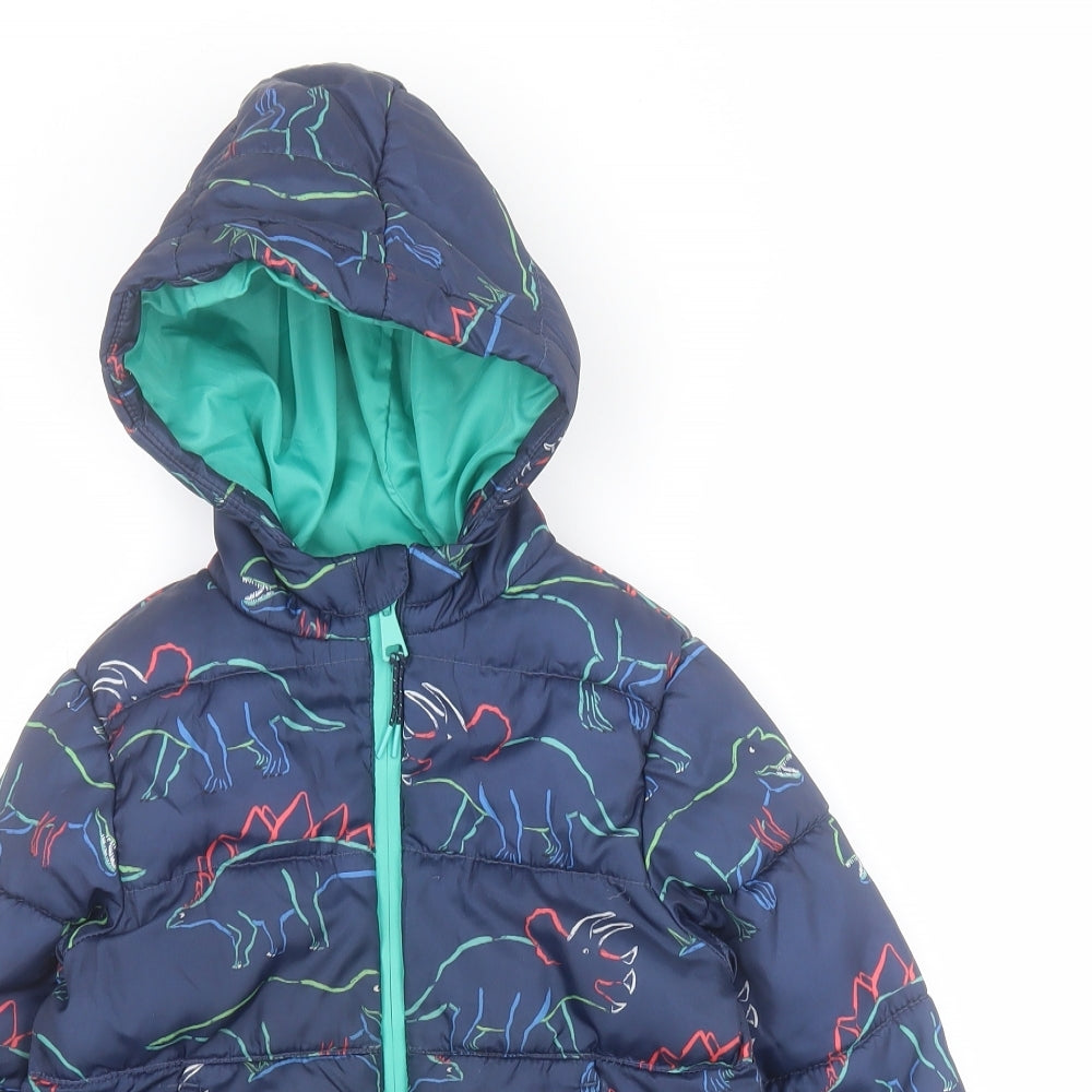 Marks and Spencer Boys Blue   Puffer Jacket Coat Size 2-3 Years  Zip - Dinosaur