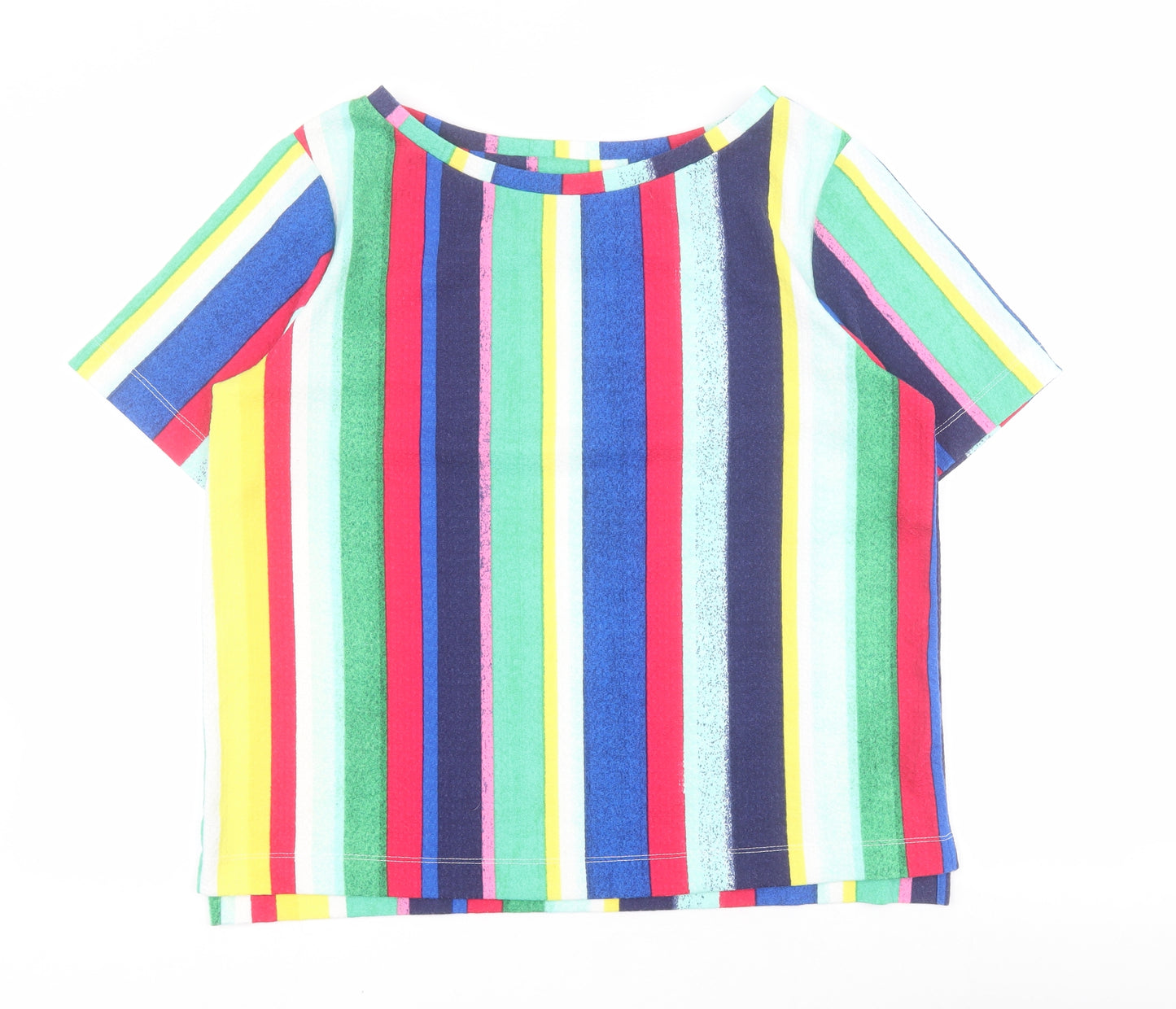 Marks and Spencer Womens Multicoloured Striped Polyester Basic T-Shirt Size 14 Round Neck