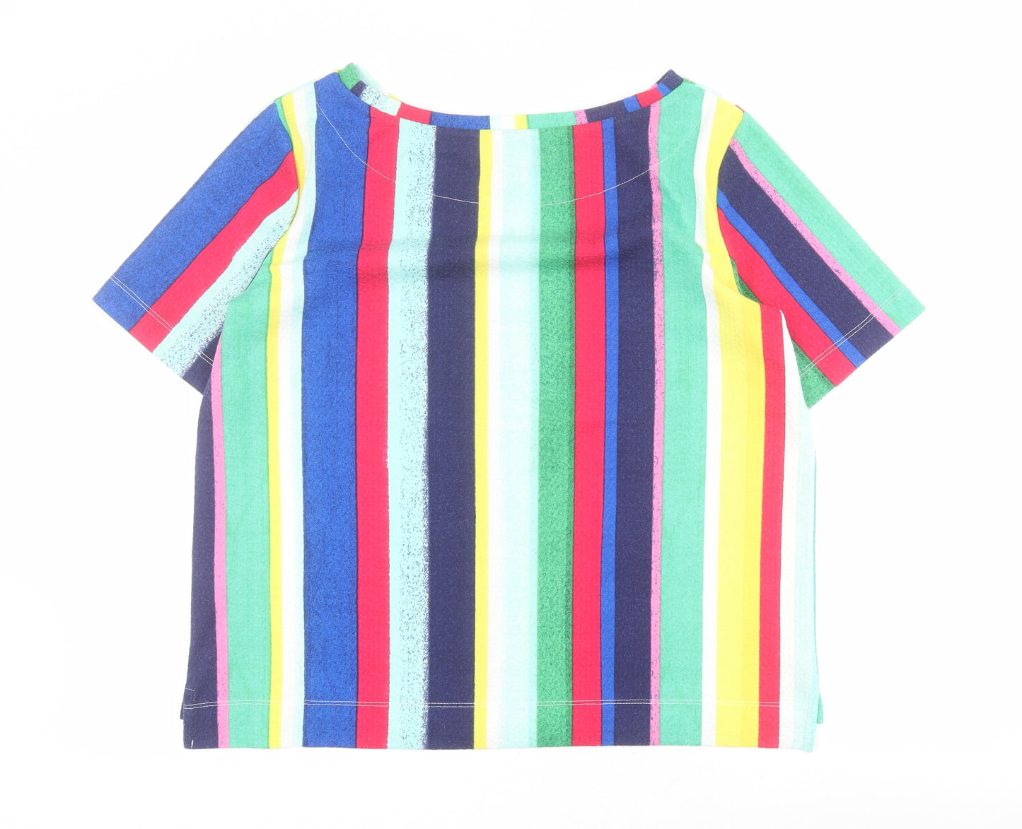 Marks and Spencer Womens Multicoloured Striped Polyester Basic T-Shirt Size 14 Round Neck
