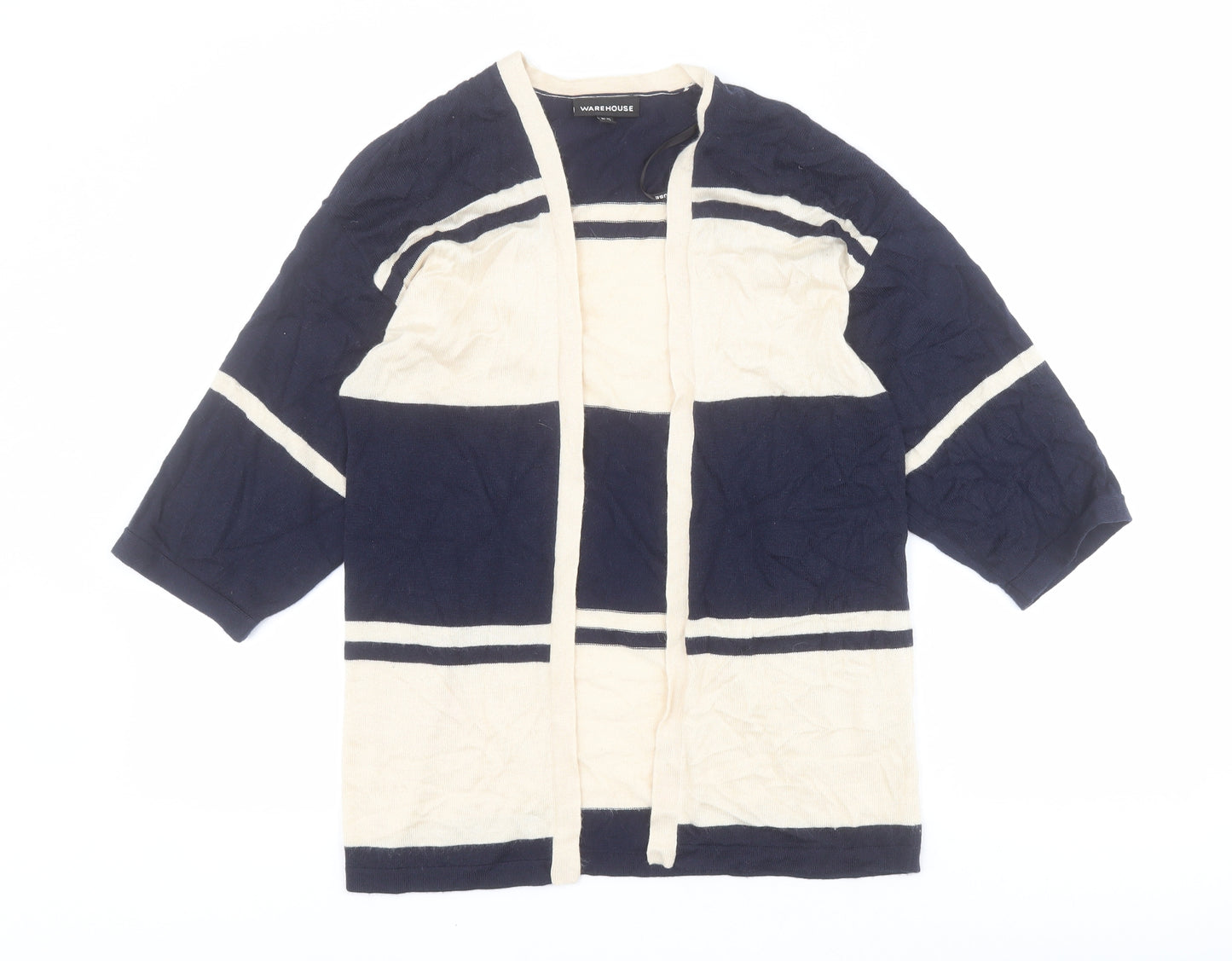 Warehouse Womens Blue V-Neck Striped Viscose Cardigan Jumper Size 10