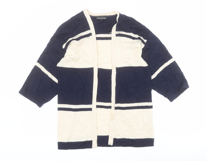 Warehouse Womens Blue V-Neck Striped Viscose Cardigan Jumper Size 10