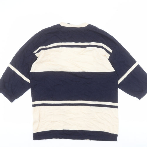 Warehouse Womens Blue V-Neck Striped Viscose Cardigan Jumper Size 10