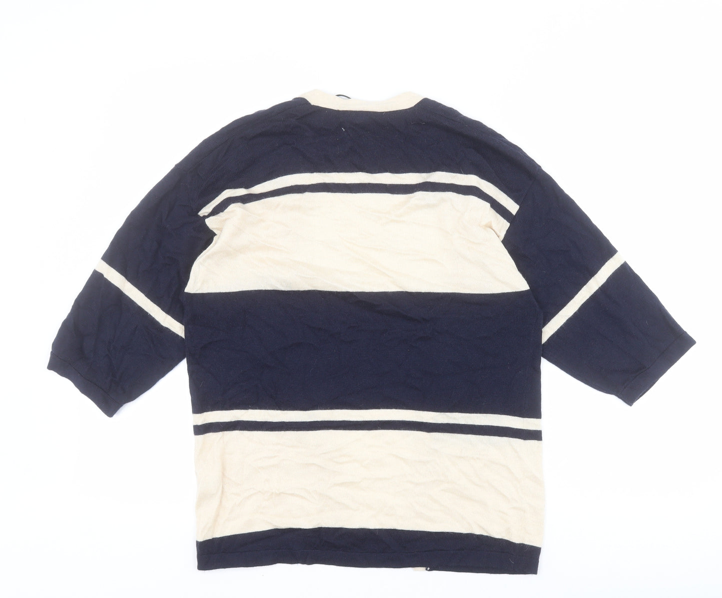 Warehouse Womens Blue V-Neck Striped Viscose Cardigan Jumper Size 10