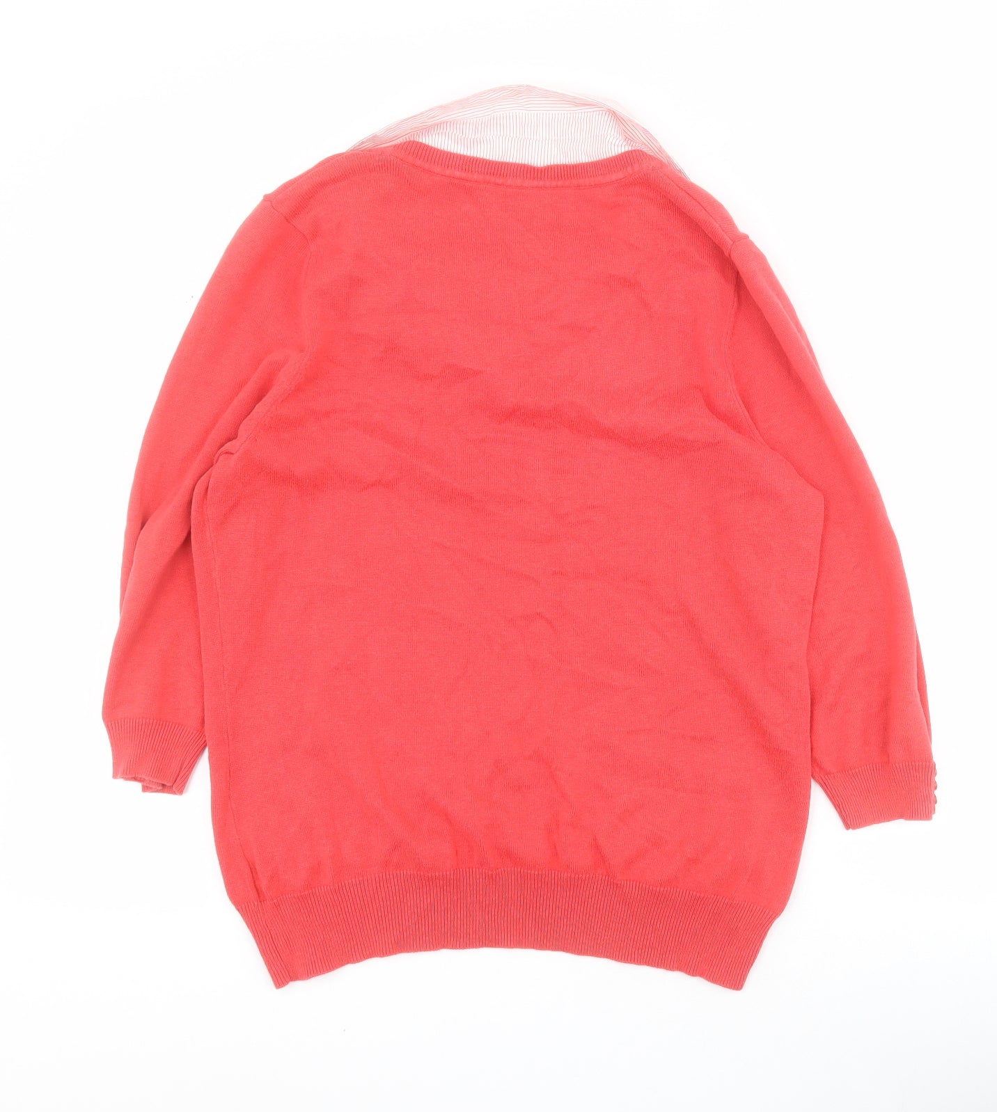 TU Womens Red Collared  100% Cotton Pullover Jumper Size 16