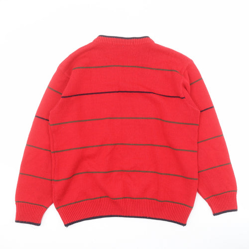 St Michael Womens Red V-Neck Striped Acrylic Pullover Jumper Size 8