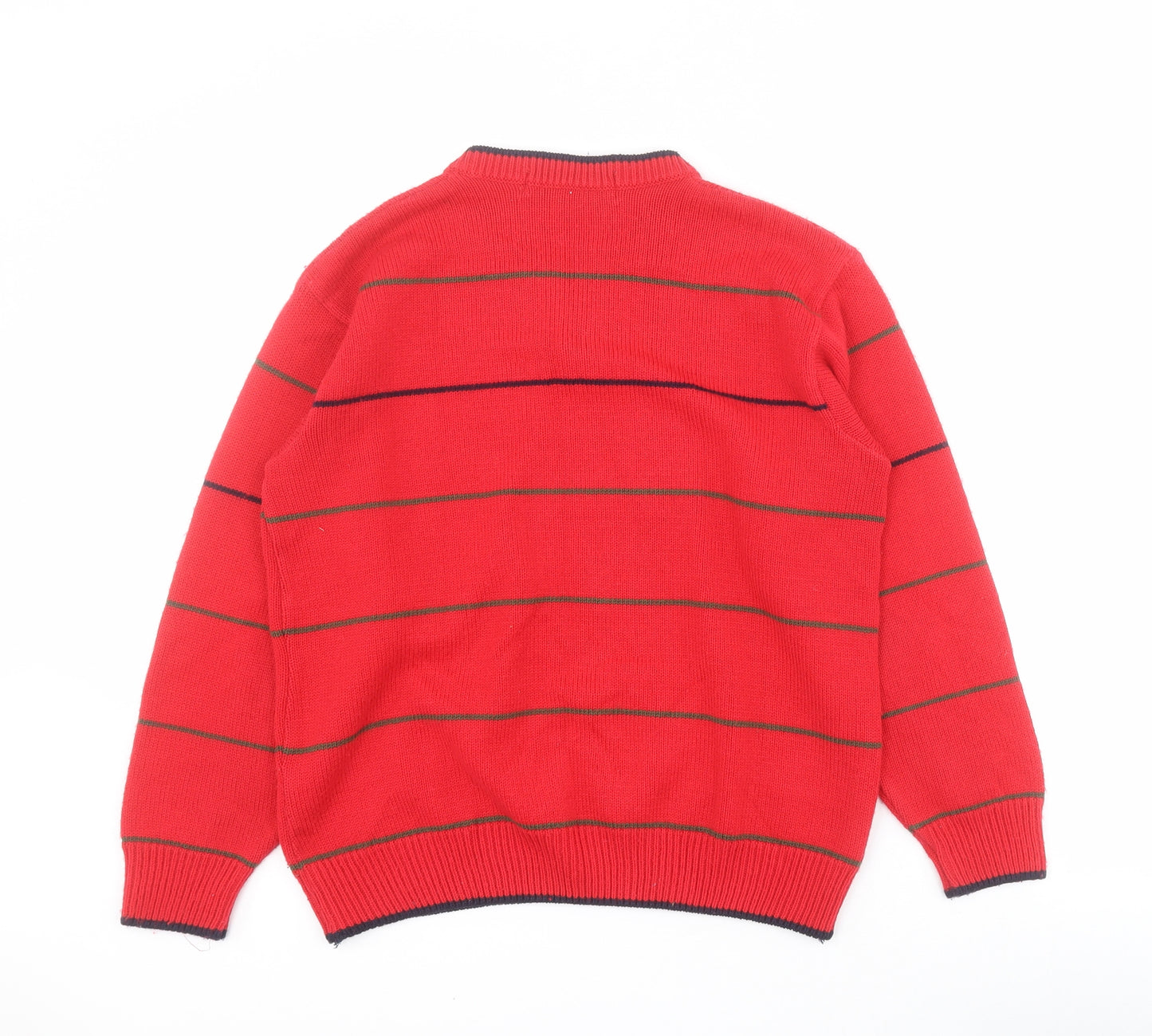 St Michael Womens Red V-Neck Striped Acrylic Pullover Jumper Size 8