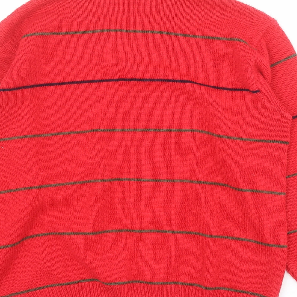 St Michael Womens Red V-Neck Striped Acrylic Pullover Jumper Size 8
