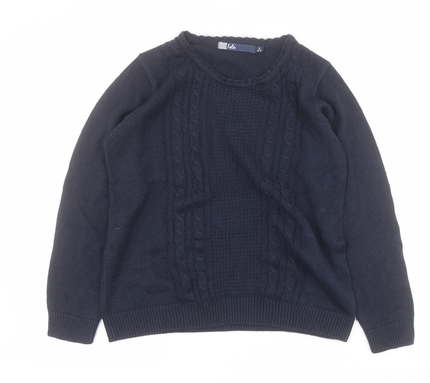 Isle Womens Blue Round Neck  Acrylic Pullover Jumper Size S