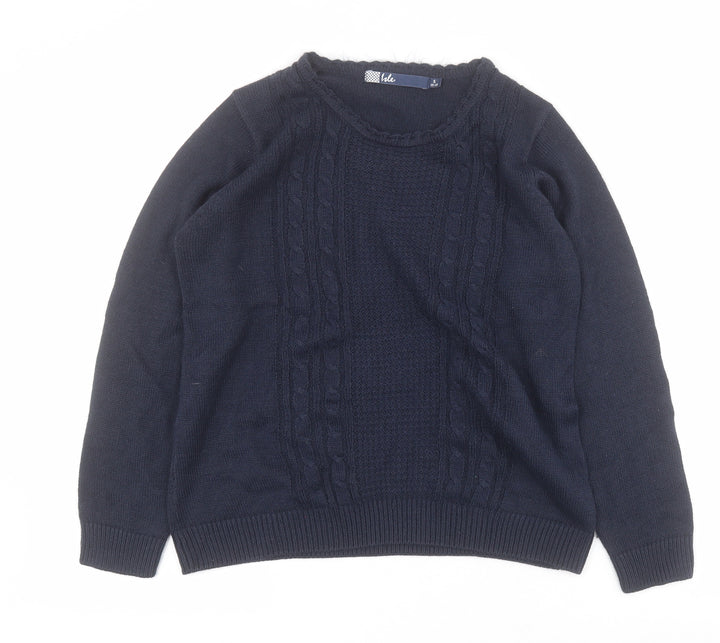 Isle Womens Blue Round Neck  Acrylic Pullover Jumper Size S