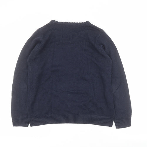 Isle Womens Blue Round Neck  Acrylic Pullover Jumper Size S