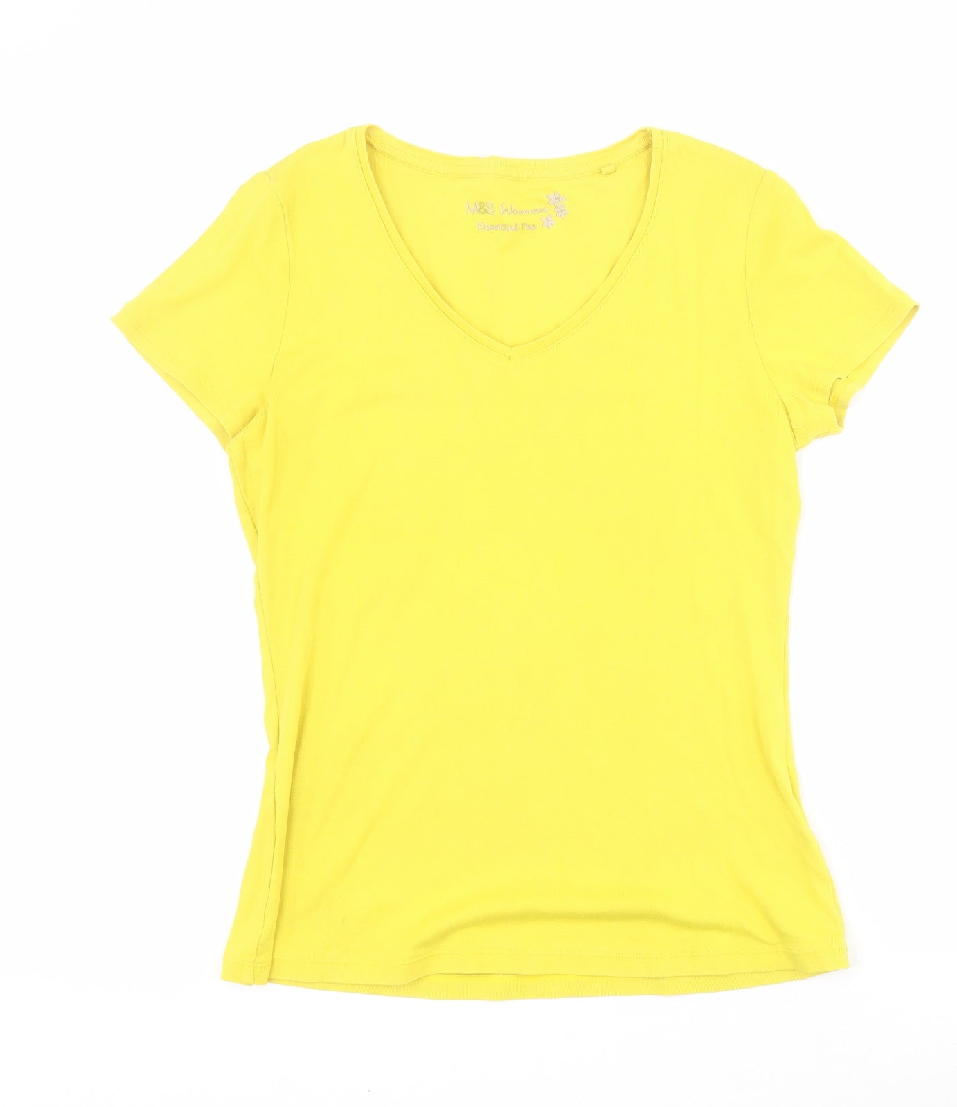 Marks and Spencer Womens Yellow  100% Cotton Basic Polo Size 12 V-Neck