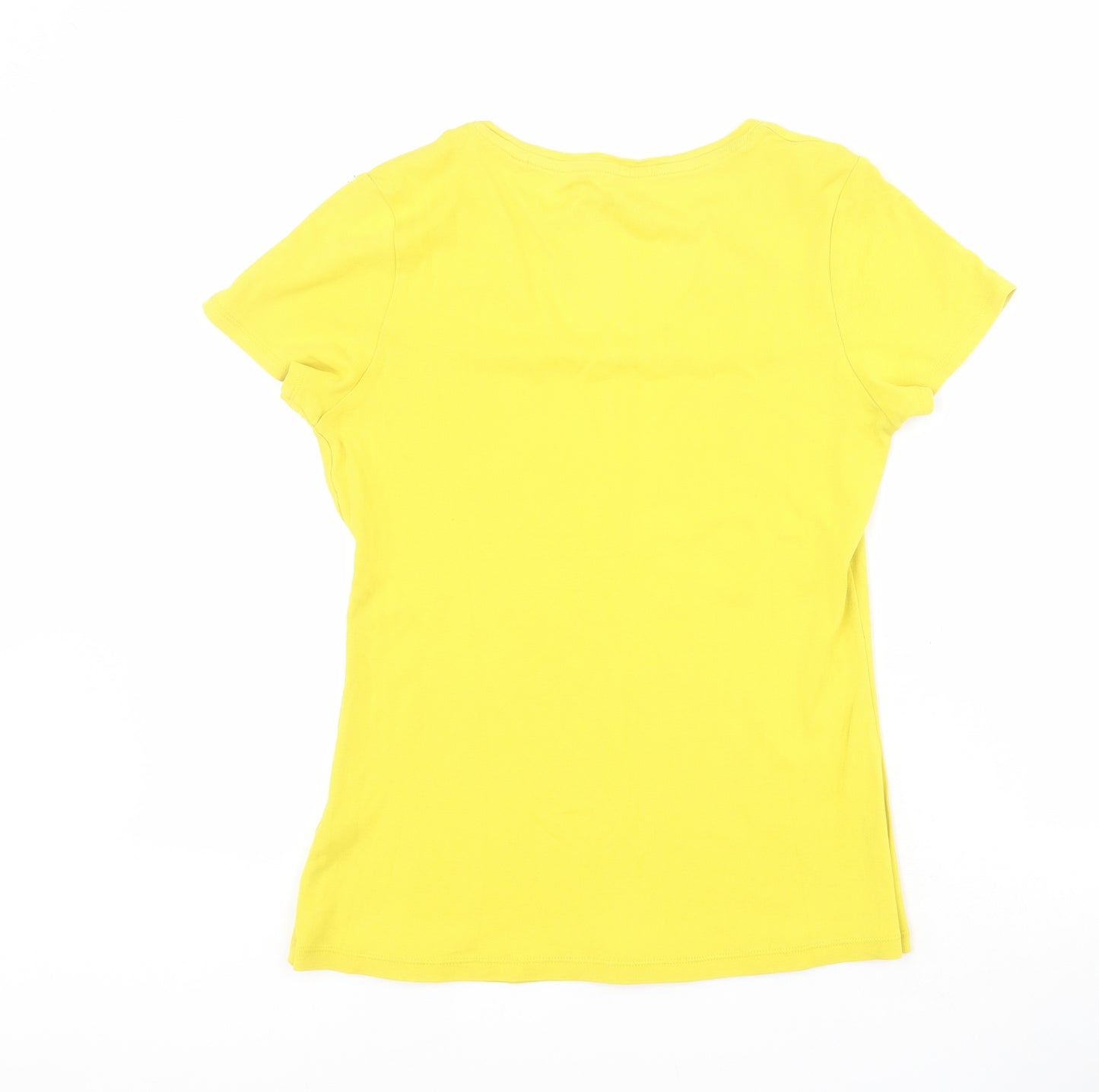 Marks and Spencer Womens Yellow  100% Cotton Basic Polo Size 12 V-Neck