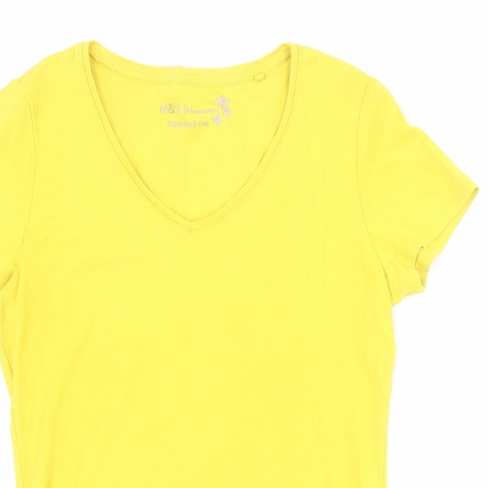 Marks and Spencer Womens Yellow  100% Cotton Basic Polo Size 12 V-Neck
