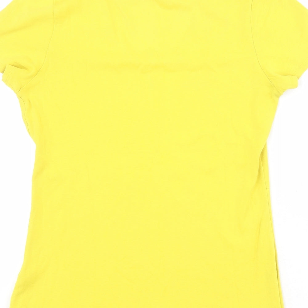 Marks and Spencer Womens Yellow  100% Cotton Basic Polo Size 12 V-Neck