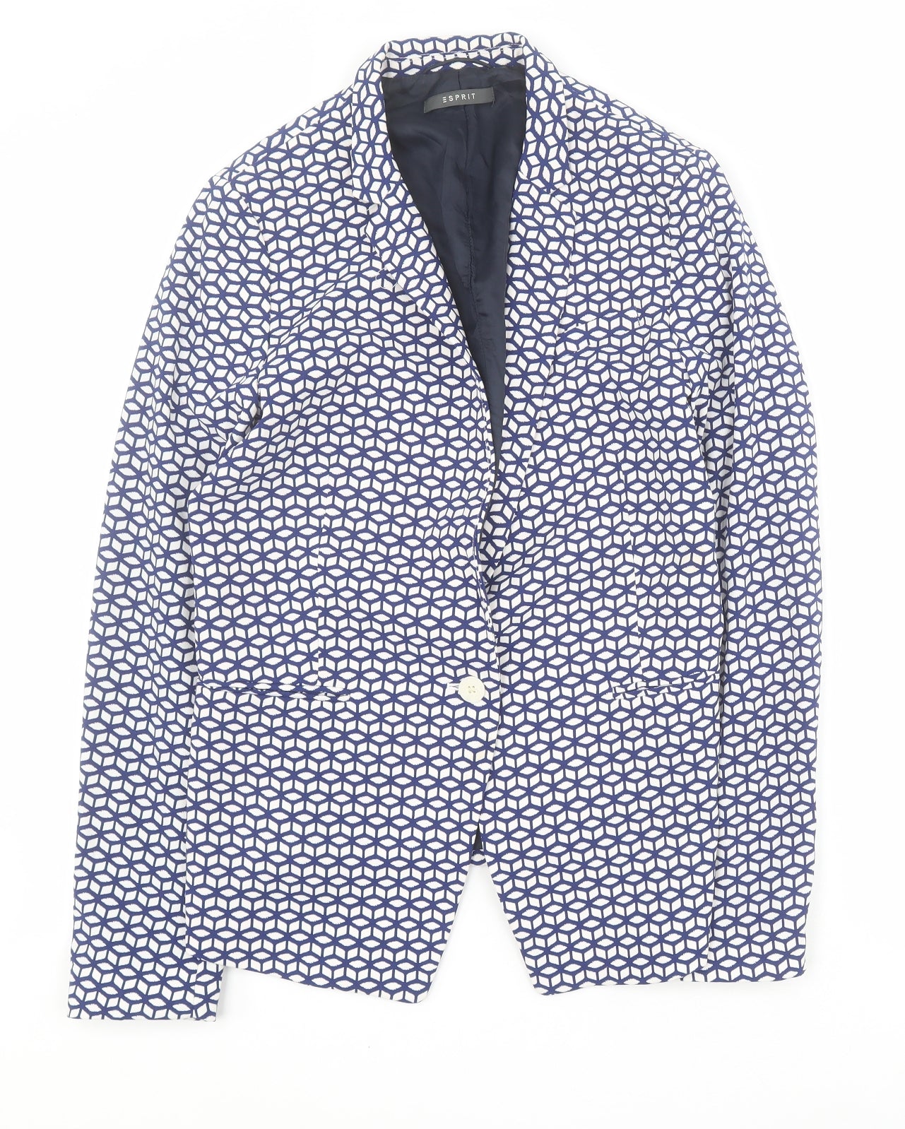 Spirit Womens Blue Geometric  Jacket Blazer Size 12  Button