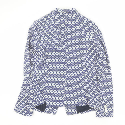 Spirit Womens Blue Geometric  Jacket Blazer Size 12  Button