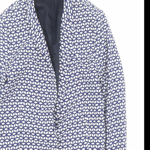 Spirit Womens Blue Geometric  Jacket Blazer Size 12  Button
