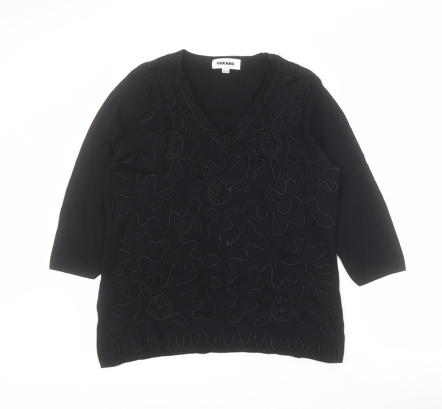 Gerard Womens Black V-Neck  Viscose Pullover Jumper Size 18