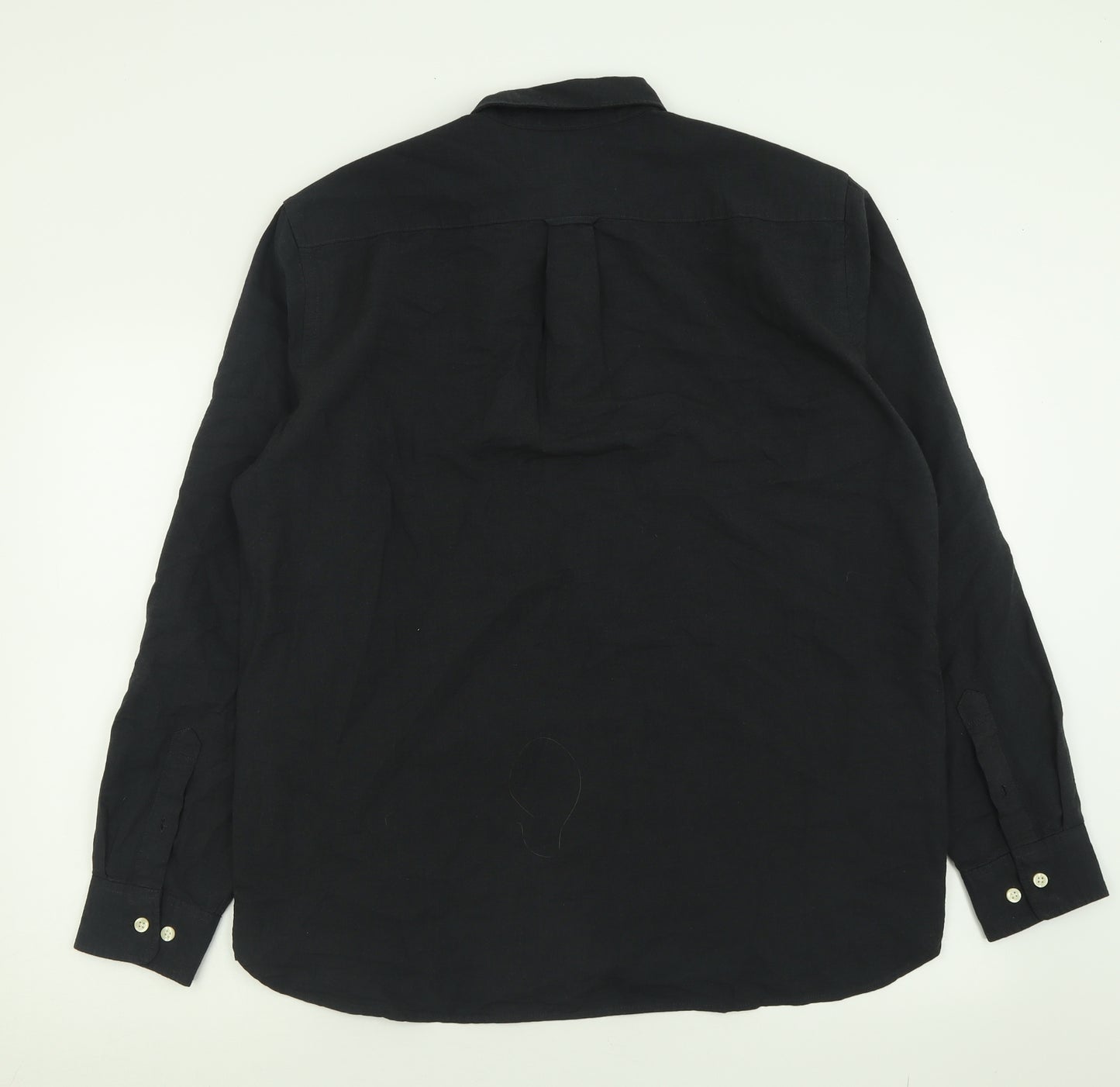 H&M Mens Black  Cotton  Button-Up Size L Collared Button