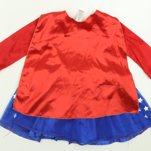 TU Girls Red Geometric Polyester A-Line  Size 3-4 Years  Crew Neck Hook & Loop - Wonder Woman Fancy Dress