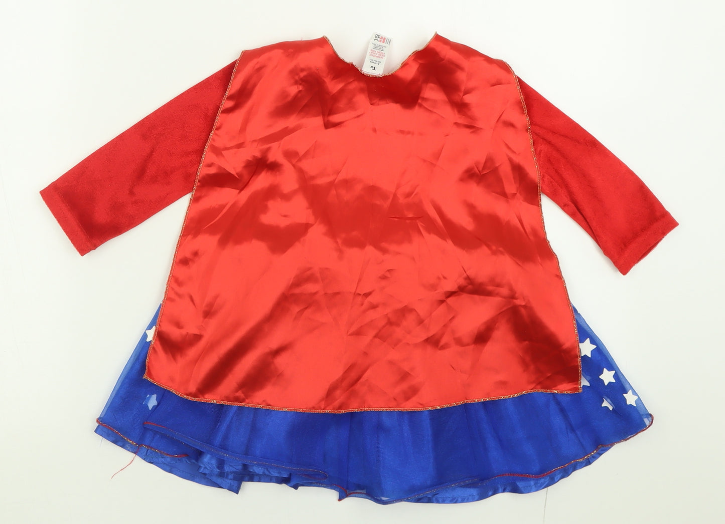 TU Girls Red Geometric Polyester A-Line  Size 3-4 Years  Crew Neck Hook & Loop - Wonder Woman Fancy Dress
