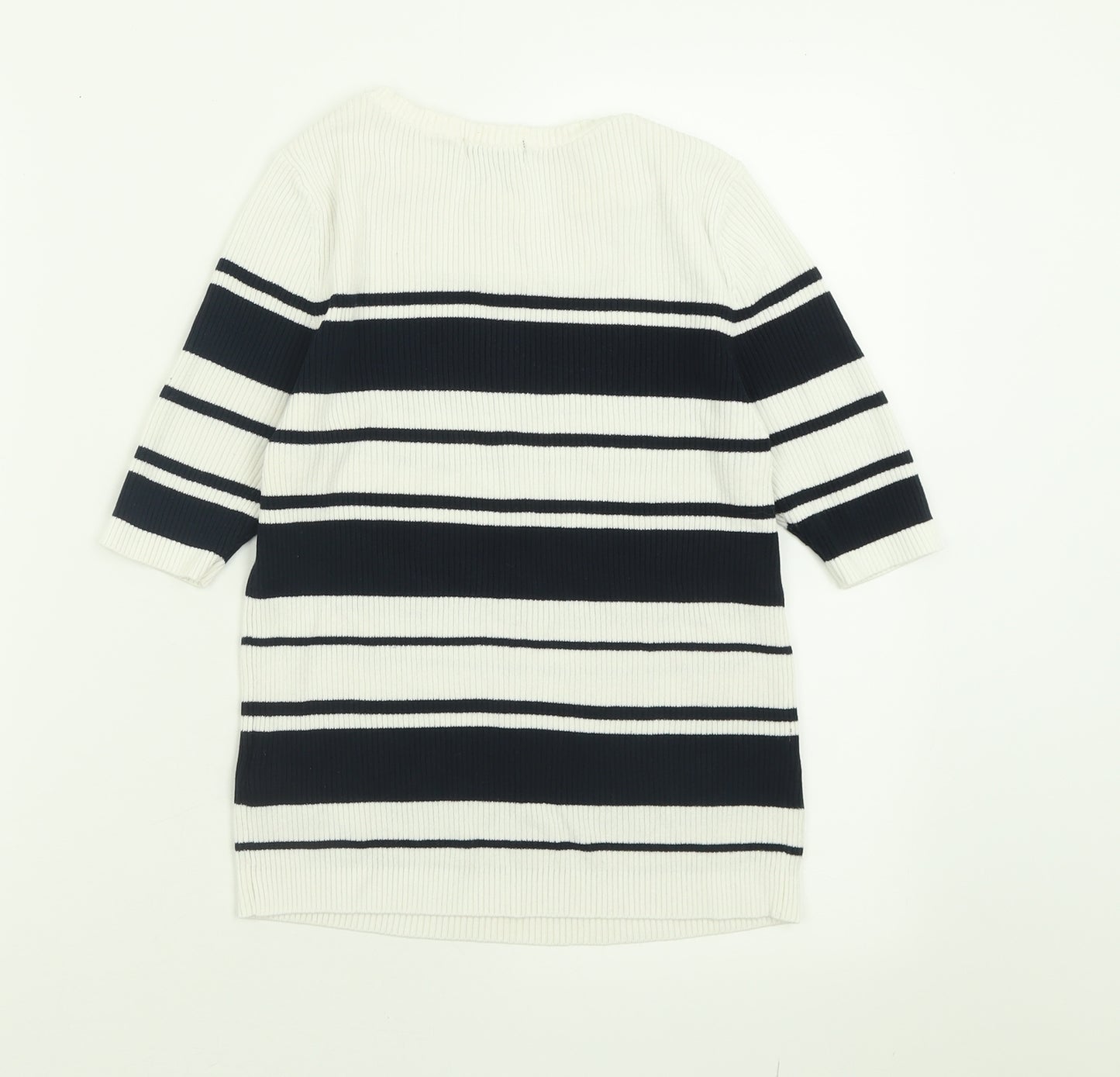 New Look Womens White Striped Viscose Basic T-Shirt Size 14 Crew Neck