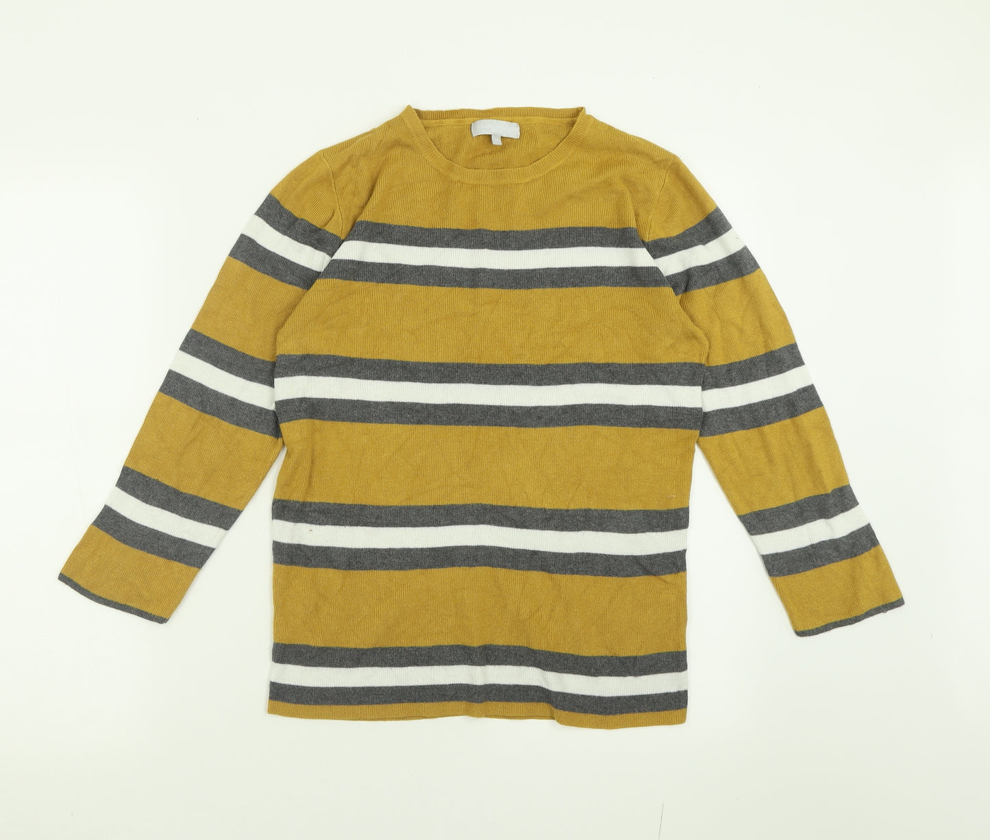 Red Herring Womens Yellow Crew Neck Striped Viscose Pullover Jumper Size 16