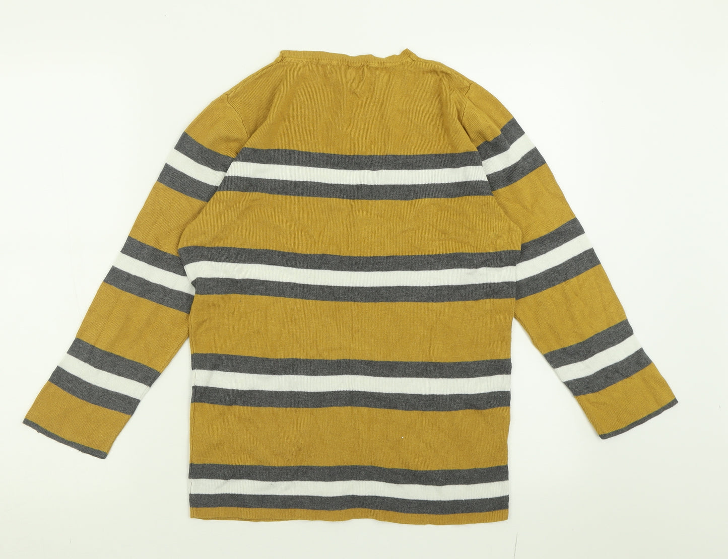 Red Herring Womens Yellow Crew Neck Striped Viscose Pullover Jumper Size 16