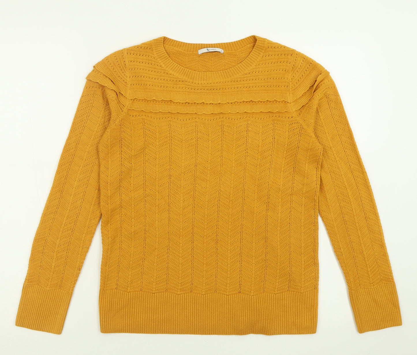 TU Womens Yellow Crew Neck  Acrylic Pullover Jumper Size 10