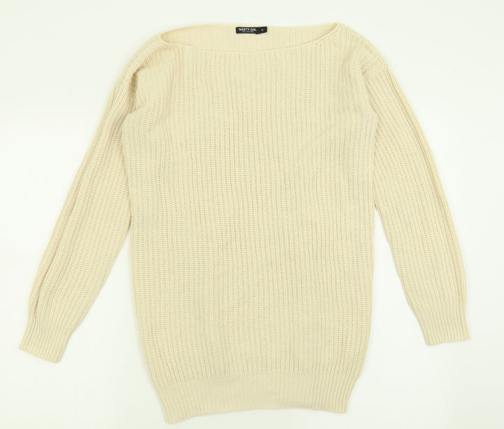 Nasty Gal Womens Beige Boat Neck Acrylic Pullover Jumper Size M