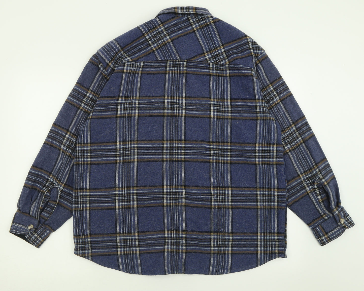 Signature by Levi Strauss & Co. Mens Blue Check Wool  Button-Up Size L Collared Button