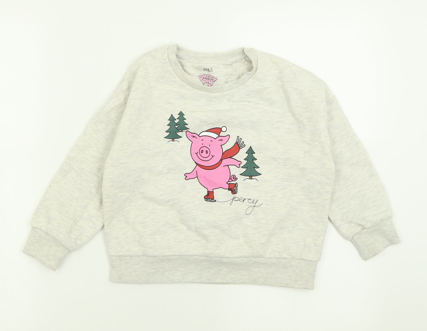 Marks and Spencer Girls Grey  Cotton Pullover Sweatshirt Size 4-5 Years  Pullover - Percy Pig Christmas