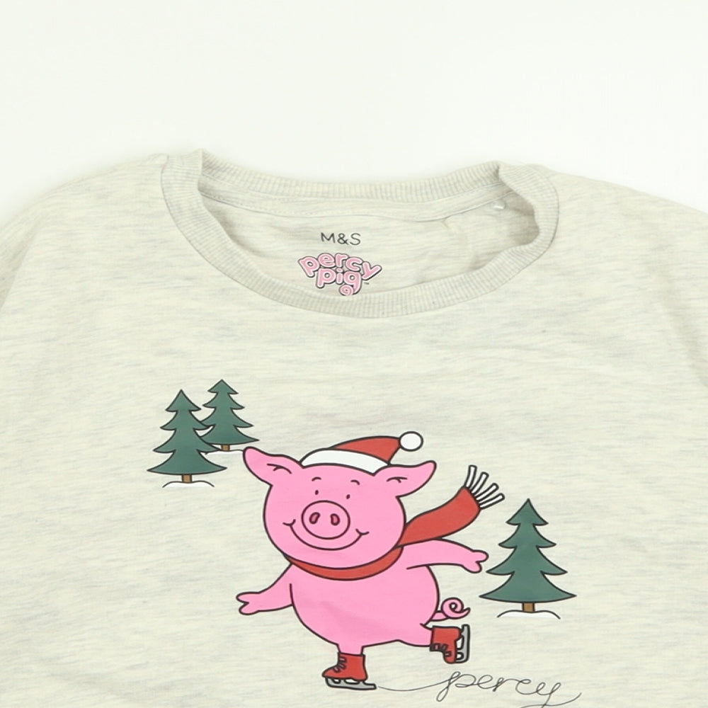 Marks and Spencer Girls Grey  Cotton Pullover Sweatshirt Size 4-5 Years  Pullover - Percy Pig Christmas