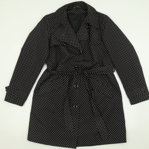Marks and Spencer Womens Black Polka Dot  Overcoat Coat Size 16  Button