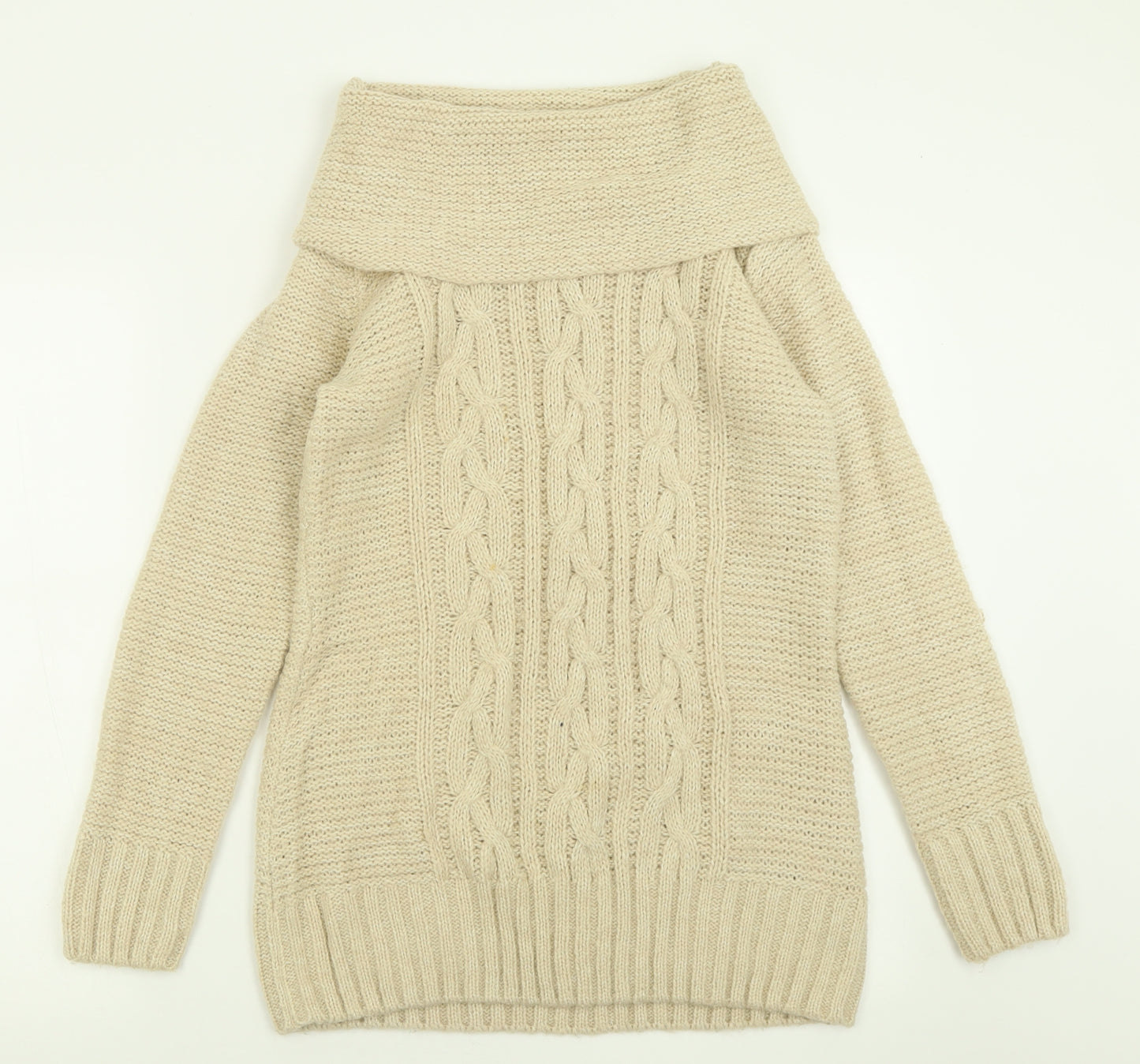 Papaya Womens Beige Roll Neck  Acrylic Tunic Jumper Size 12