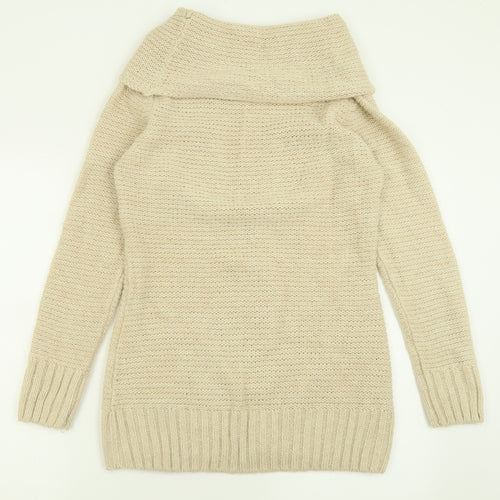 Papaya Womens Beige Roll Neck  Acrylic Tunic Jumper Size 12