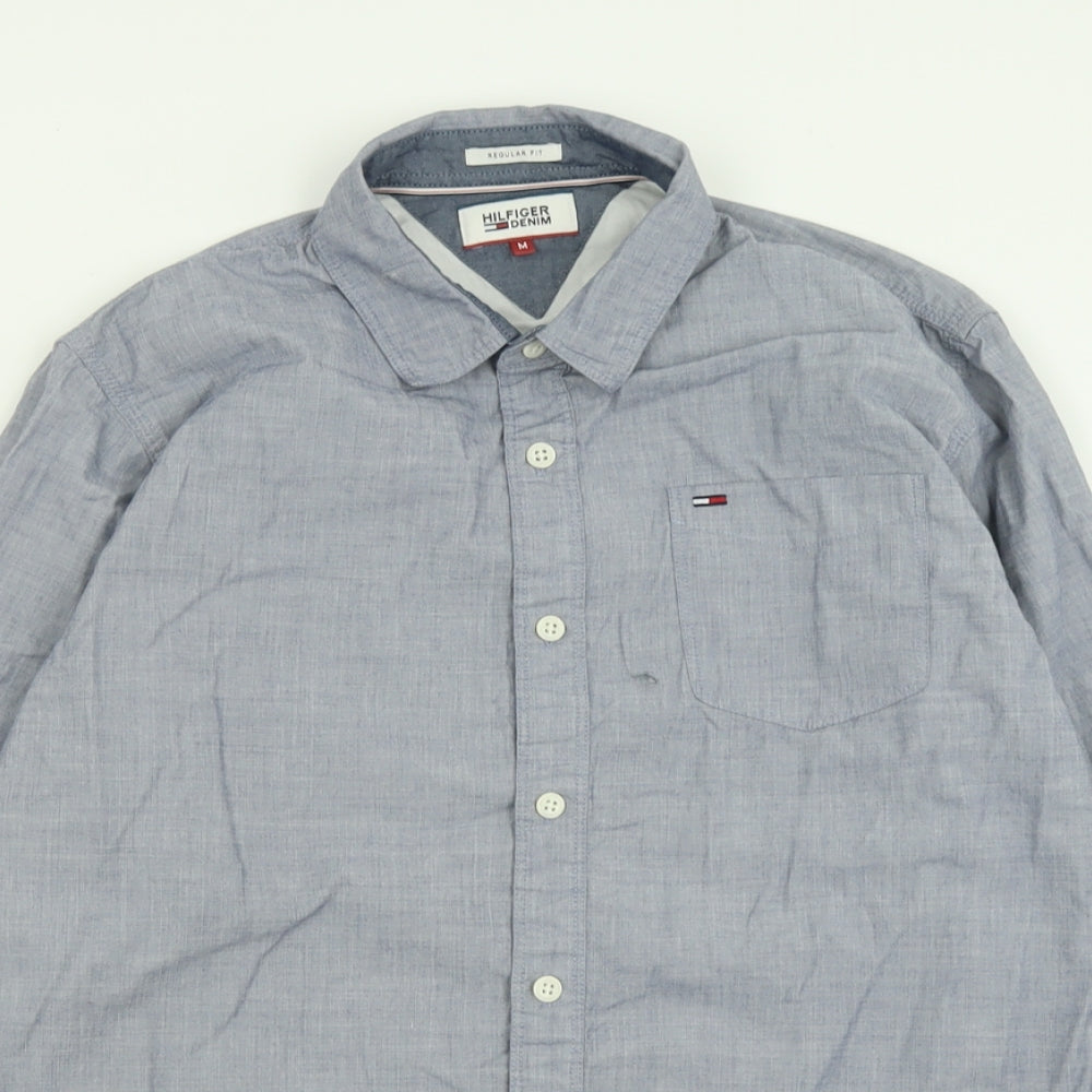 Tommy Hilfiger Mens Grey  Cotton  Button-Up Size M Collared Button