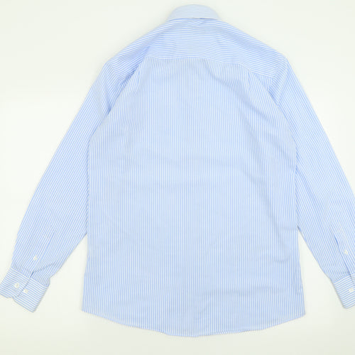 Cedar Wood State Mens Blue Striped Cotton  Button-Up Size 15 Collared Button