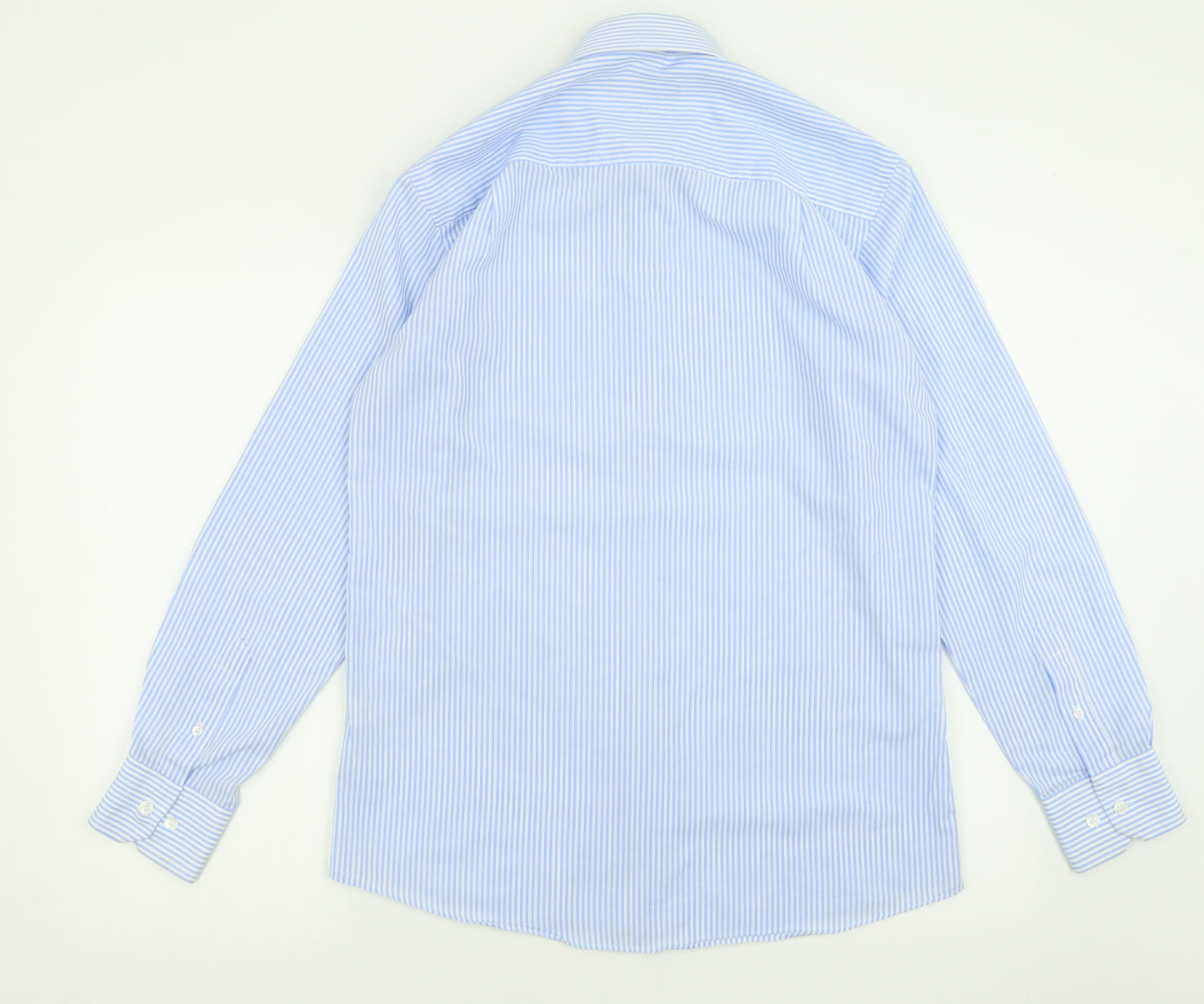 Cedar Wood State Mens Blue Striped Cotton  Button-Up Size 15 Collared Button