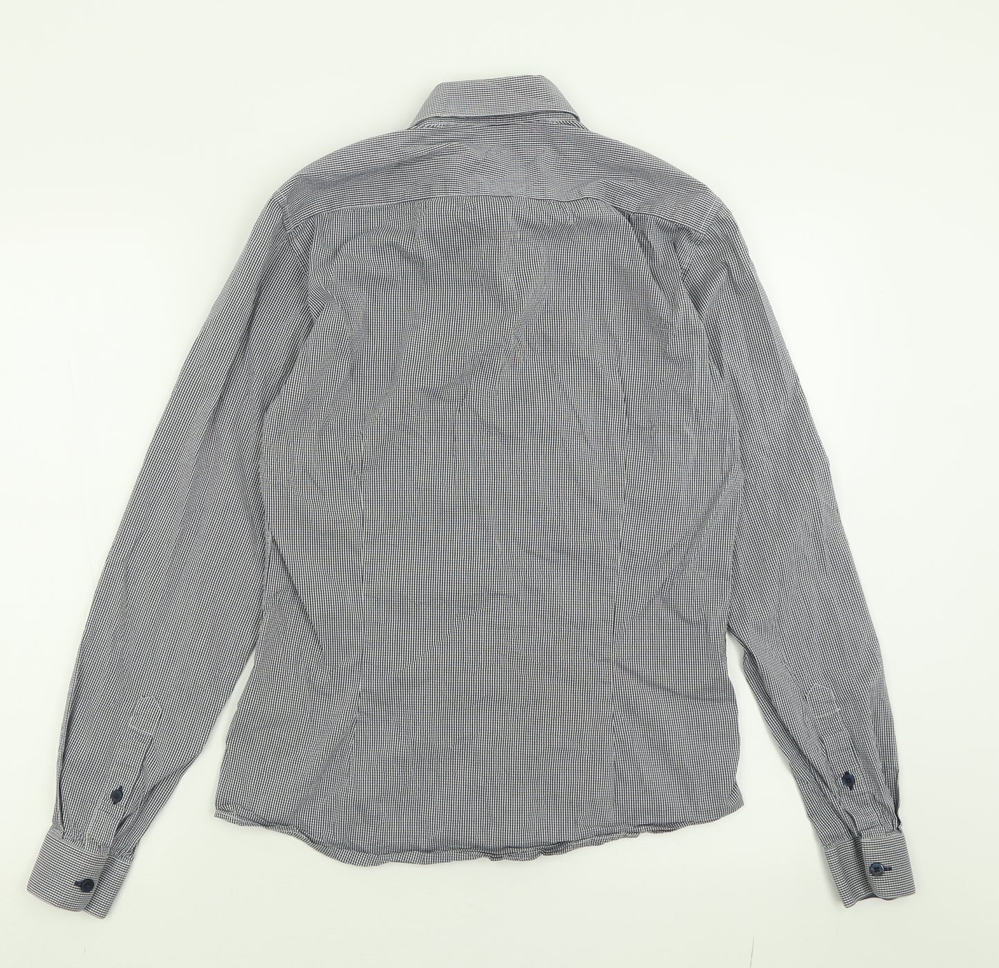 H&M Mens Black Plaid Cotton  Button-Up Size S Collared Button